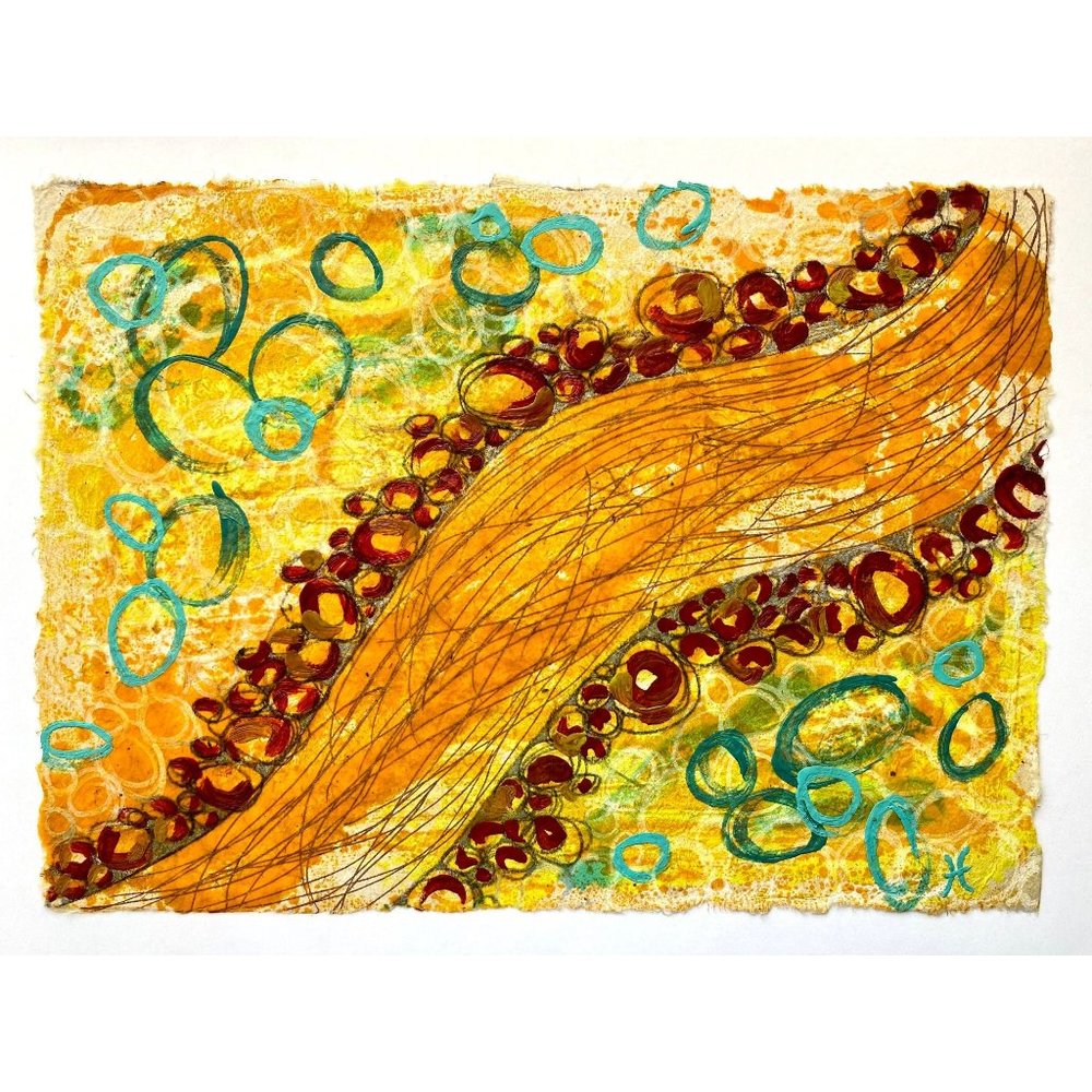 River Running - Original Art Encaustic Wax Painting on Lokta Mulberry Paper